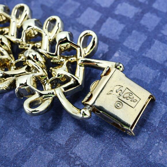 Vintage Coro Statement Linked Bracelet Washed Goldtone Rhinestones Bridal Glam - Picture 7 of 7